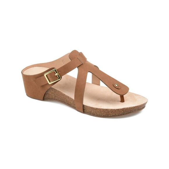 JOURNEE COLLECTION Shoes - JOURNEE COLLECTION Womens Brown Navara Wedge Slip On Thong Sandals 8.5 M